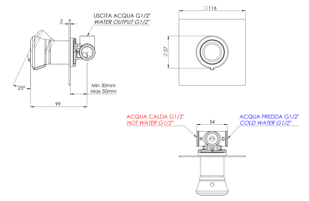 Смеситель для душа Remer Element ET30QRP встраиваемый в стену медь