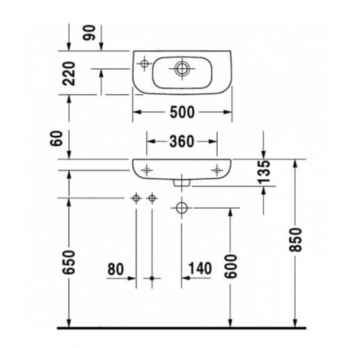 Раковина керамическая Duravit D-Code 7065000002 50 см подвесная цвет белый без отверстий под смеситель - фото 2