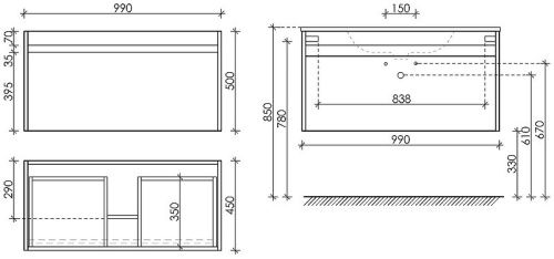 Тумба под раковину Sancos Smart SM100W 100х50 подвесная цвет белый - фото 5