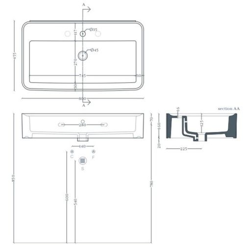 Раковина керамическая Artceram Rodolfo ROL001 01 34 80 см накладная цвет белый 1 отверстие под смеситель - фото 2