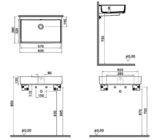 Раковина из сантехнического фарфора Vitra ArchiPlan 7404B003-0012 60х40 накладная цвет белый без отверстий под смеситель - фото 2