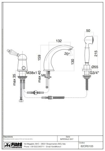 Смеситель Fiore Imperiale Sky 82CR5105 на борт ванны хром - фото 2