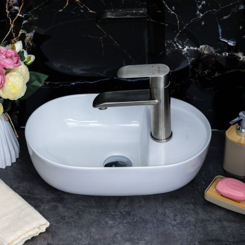 Раковина из сантехнического фарфора Melana 320333-805 40х30 накладная цвет белый 1 отверстие под смеситель - фото 3