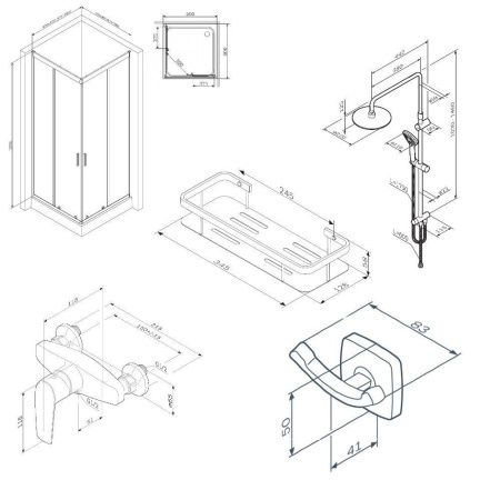 Комплект душевого уголка с душевой системой и аксессуарами Am.Pm Gem WK90EO стекло прозрачное профиль черный без поддона