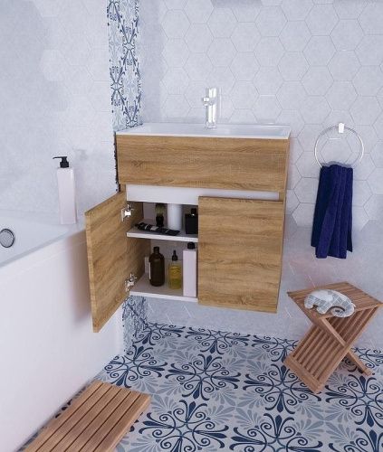 Тумба с раковиной 1MarKa Mira У75337 60х30 подвесная цвет коричневый - фото 3