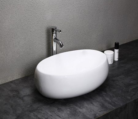 Раковина из сантехнического фаянса CeramaLux 9030A 60х40 накладная цвет белый без отверстий под смеситель