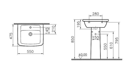 Раковина из сантехнического фарфора Vitra Form 300 9602B003-7650 60х50 подвесная цвет белый 1 отверстие под смеситель - фото 4