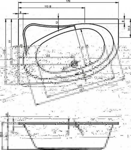 Ванна акриловая Riho LYRA B017001005 170х110 пристенная асимметричная без ножек - фото 2