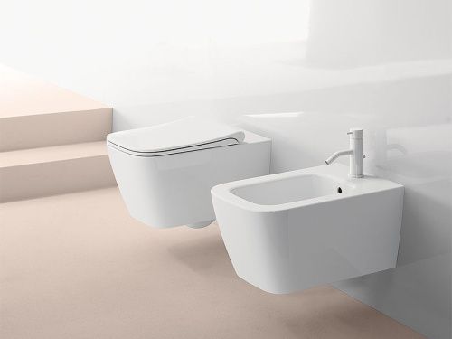 Чаша унитаза подвесная GSI Nubes 961511_УЦ/2 цвет белый без сиденья безободковая душевой смыв (раковина в эмали на примыкании к стене) - фото 3