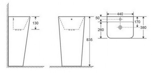 Раковина из сантехнического фаянса CeramaLux G302 40х40 напольная цвет белый 1 отверстие под смеситель - фото 3