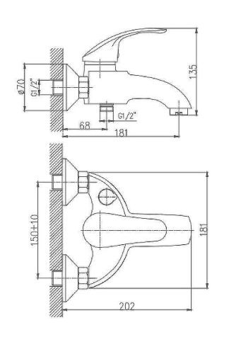 Смеситель для ванны и душа Haiba HB21 HB3221 настенный хром - фото 2
