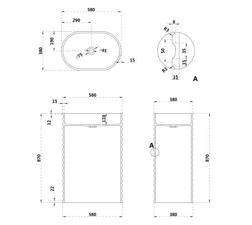 Раковина из искусственного камня Abber STEIN AS2550 60х40 напольная цвет белый без отверстий под смеситель - фото 4
