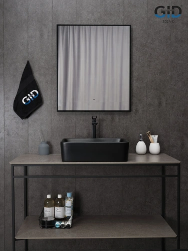 Раковина керамическая Gid Geométrico 53374 50х40 накладная цвет черный без отверстий под смеситель - фото 4