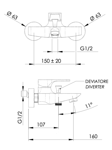 Смеситель для ванны Mariani Surf B00212SF настенный хром - фото 2