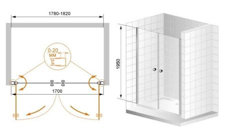 Душевая дверь Cezares ELENA ELENA-W-B-2-180-C-Cr 180х195 стекло прозрачное профиль хром