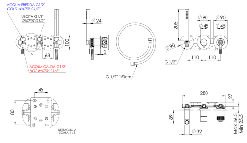 Смеситель для душа Remer Atelier AL97D2PRP встраиваемый в стену медь - фото 2