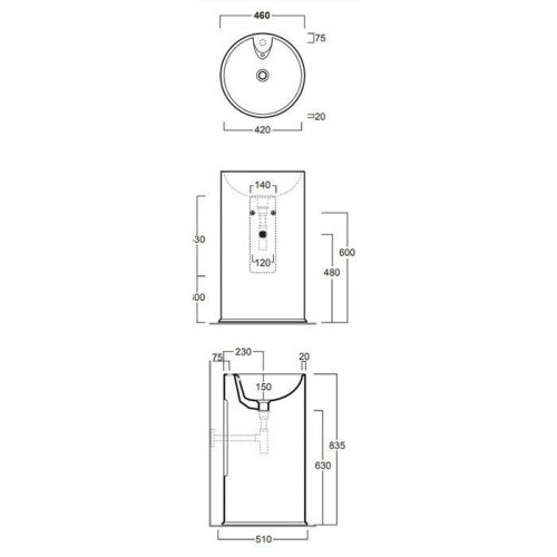 Раковина керамическая Simas Top e lavabi d'Arredo GTEbi*1 50 см напольная цвет белый без отверстий под смеситель - фото 2