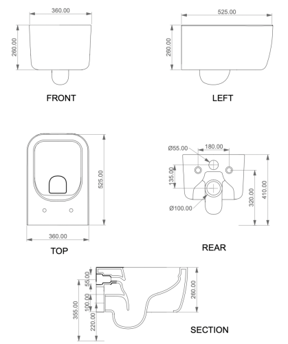 Чаша унитаза подвесная GSG Ceramic Design Brio BRWCSO001 цвет белый без сиденья безободковая каскадный смыв - фото 2