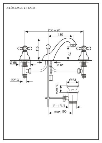 Смеситель Emmevi Deco Classic 12033/CR на раковину хром - фото 2