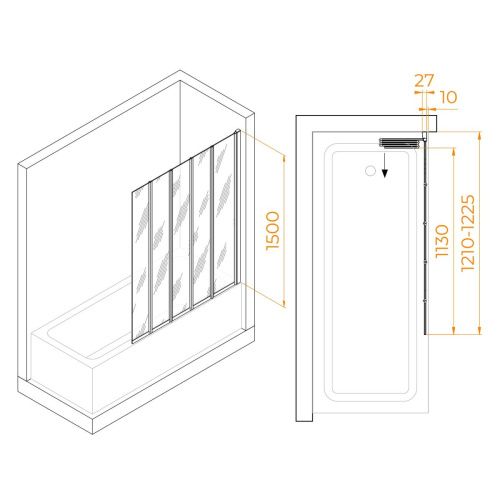 Душевая шторка на ванну RGW Screens 03112112-11 120х150 стекло прозрачное профиль хром ориентация универсальная - фото 4