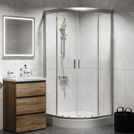 Комплект душевого уголка с поддоном с мебелью с унитазом с комплектом смесителей с душевым гарнитуром и аксессуарами Am.Pm Gem UK91SA стекло прозрачное профиль хром