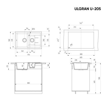 Кухонная мойка Ulgran Classic U-205-302 75х50 цвет бежевый