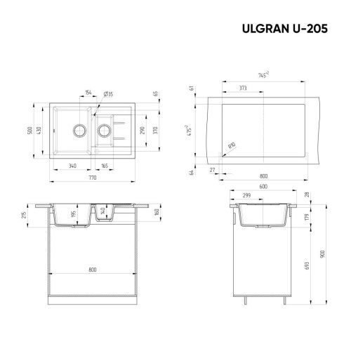 Кухонная мойка Ulgran Classic U-205-345 75х50 цвет коричневый - фото 2