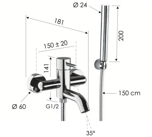 Смеситель для ванны Remer X Style X02NO настенный черный - фото 2