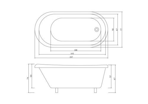 Ванна акриловая Cerutti SPA CT9975 160х75 отдельностоящая овальная с ножками - фото 5
