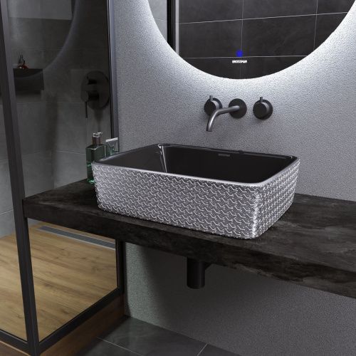 Раковина из сантехнического фаянса Grossman Color GR-3016SBR 50х40 накладная цвет черный/серебро без отверстий под смеситель - фото 2