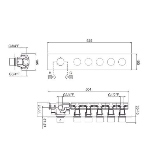 Смеситель для душа Carimali Iltondo 21059EST/O-CR встраиваемый в стену хром (внешняя часть) с термостатом - фото 2