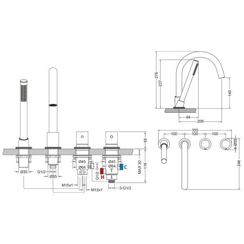 Смеситель Timo Saona 2330/00Y на борт ванны хром - фото 2