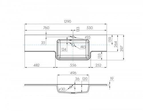 Раковина из искусственного камня Aquaton Hotel 1A709931PI01P 130х40 подвесная цвет белый - фото 3