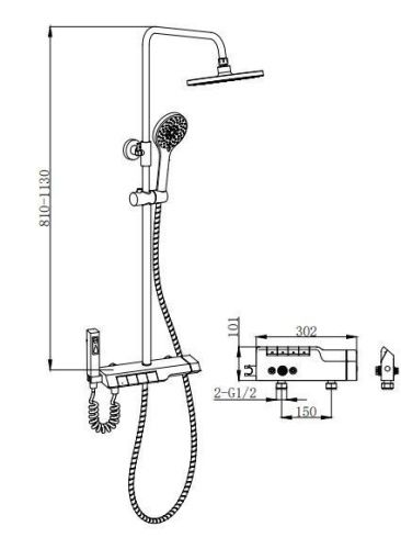 Душевая стойка BOCH MANN VETTORRE B TS BM9651 настенная цвет черный с термостатом - фото 3