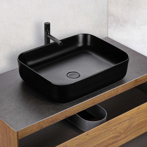 Раковина из сантехнического фарфора Vincea VBS-105MB 50х40 накладная цвет черный без отверстий под смеситель - фото 2