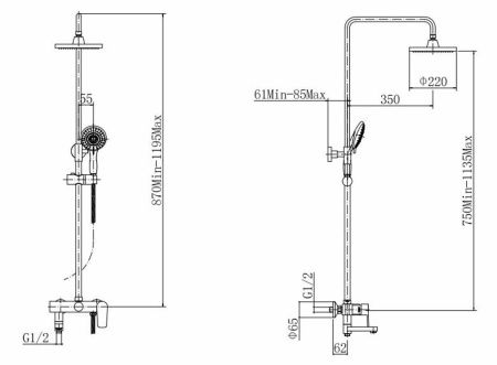 Душевая стойка Fashun A2452 настенная цвет хром