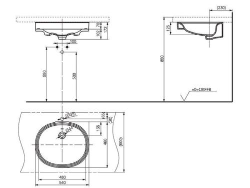 Раковина из сантехнического фаянса Toto LW764Y#XW 50х50 встраиваемая цвет белый - фото 3