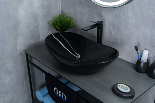 Раковина керамическая Gid Lago 53349 60х40 накладная цвет черный без отверстий под смеситель - фото 4