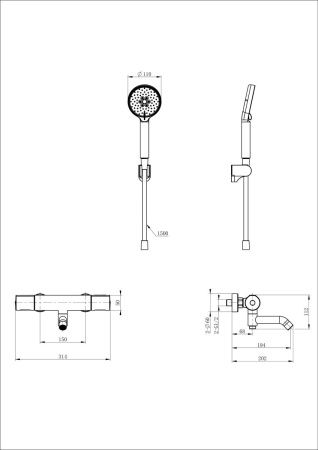 Смеситель для ванны Wonzon & Woghand Inn WW-A2006-A1-BGG настенный серый с термостатом