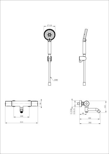 Смеситель для ванны Wonzon & Woghand Inn WW-A2006-A1-CR настенный хром с термостатом - фото 2