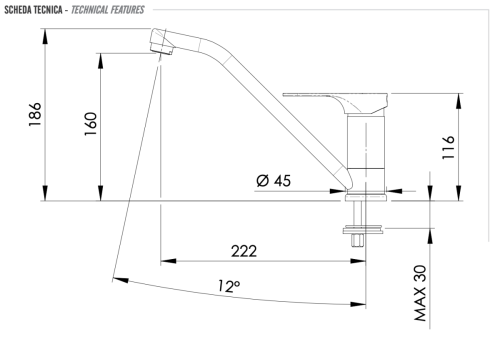 Смеситель для кухни Remer Class Line L40 на столешницу хром - фото 2