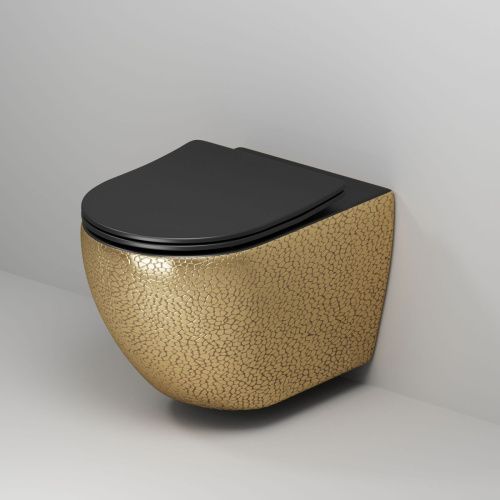 Унитаз подвесной Grossman Color GR-4411GBLS золотой крокодил/черный с сиденьем безободковый каскадный смыв - фото 2