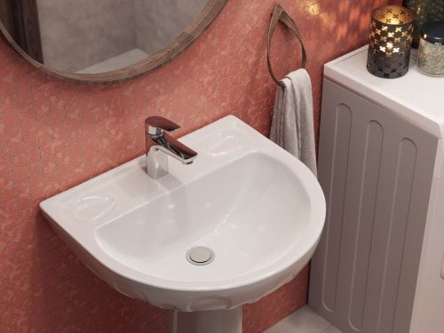 Раковина из сантехнического фарфора Santeri Лотос 131106S0010B0 60х50 подвесная цвет белый 1 отверстие под смеситель - фото 4