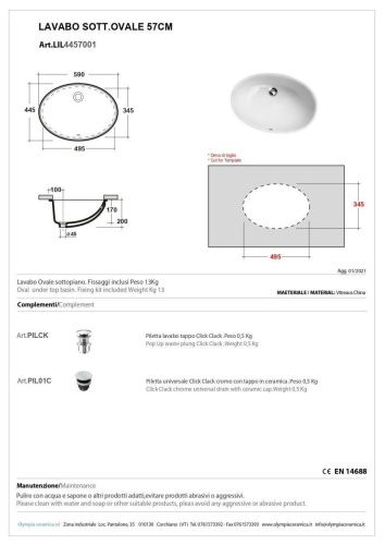 Раковина керамическая Olympia Open LIL4457001 60х40 встраиваемая цвет белый - фото 2