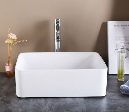 Раковина из сантехнического фаянса CeramaLux 9103 50х40 накладная цвет белый без отверстий под смеситель