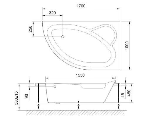 Ванна акриловая гидромассажная Royal Bath ALPINE RB819102DL-R 170х100 пристенная асимметричная с каркасом - фото 2