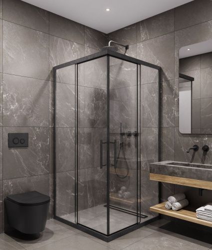 Душевой уголок Timo T40 90х90 стекло прозрачное профиль черный без поддона - фото 2