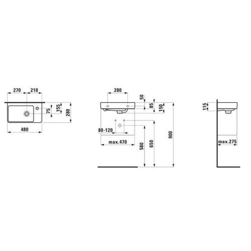 Раковина керамическая Laufen Pro 8.1595.4.000.104.1 50х30 подвесная цвет белый 1 отверстие под смеситель - фото 2