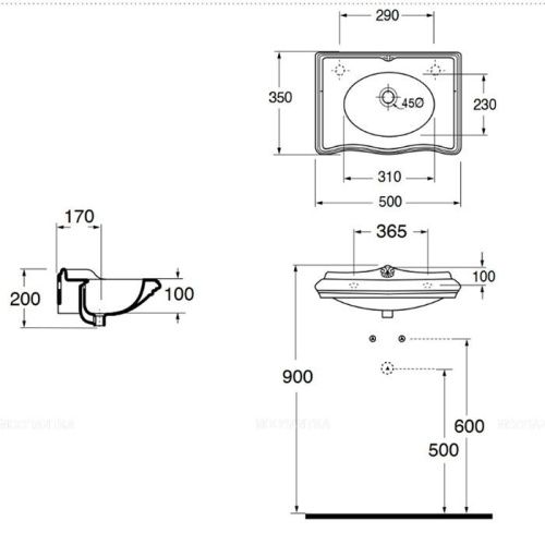 Раковина из сантехнического фаянса Azzurra Jubilaeum JULS0503500MBI/(JUB200/50 bi)*1dx 50х40 подвесная цвет белый - фото 2