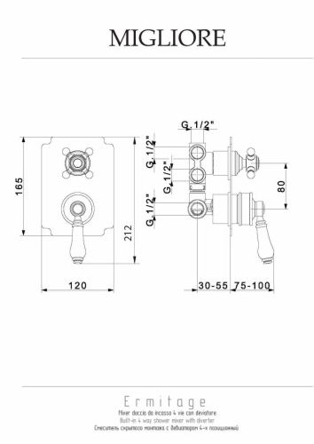 Смеситель для душа Migliore ERMITAGE 18633 встраиваемый в стену золото - фото 2